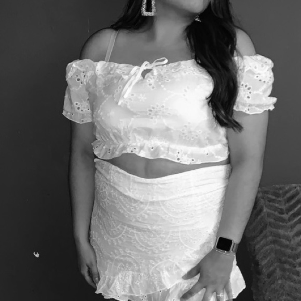 Off The Shoulder Crop Top & Skirt/Short Ruffle Set
